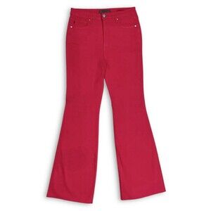 JUDY BLUE Red Denim Hi-Rise Jeans Flared Raw Hem Stretch Women’s 11/30 NWOT